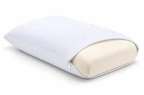 Almohada con la funda abierta por el cierre, mostrando la espuma viscoelástica