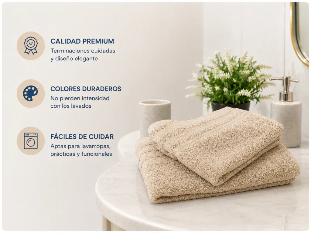 Toalla y toallón sobre una mesada de baño