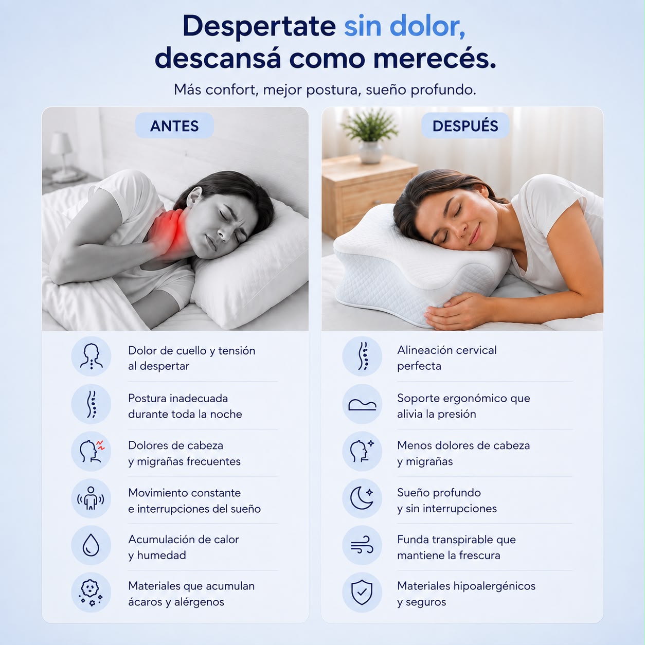 Almohada ergonómica cervical Memory Foam