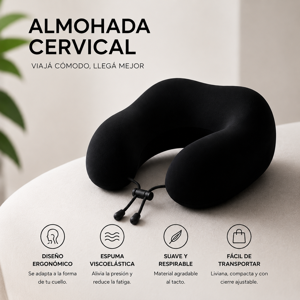 Almohada Inteligente Viscoelástica Cervical Cuello de Viaje